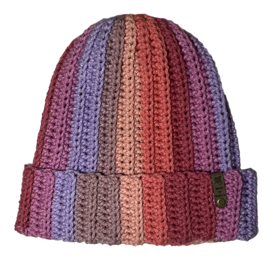 Multicolor Ribbed Beanie - Hibiscus