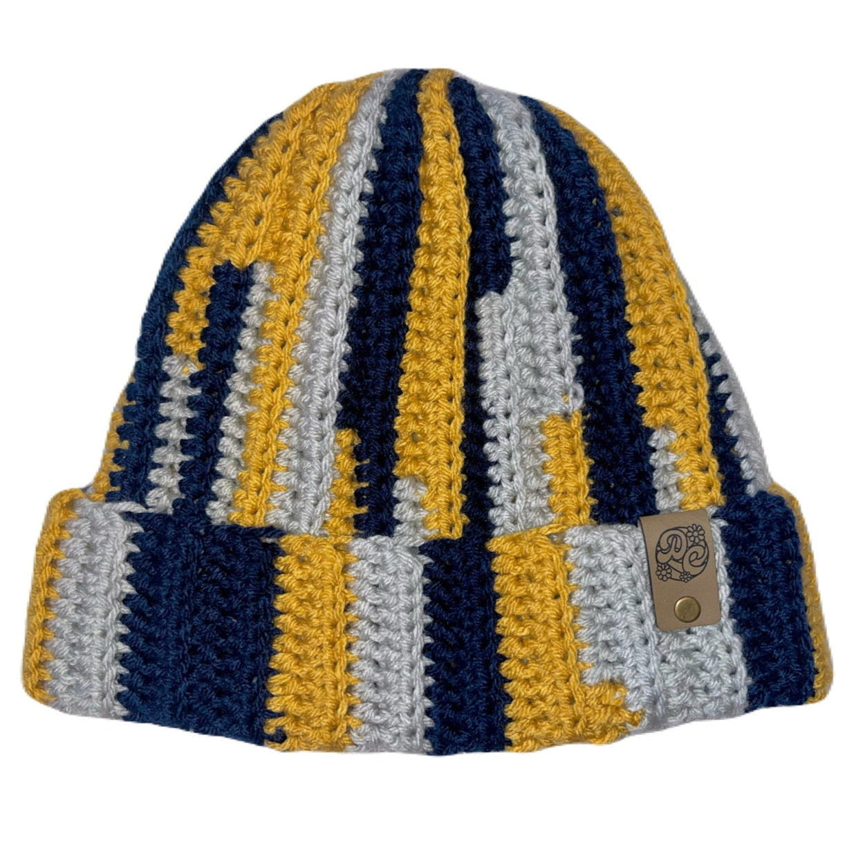 Multicolor Ribbed Beanie - Navy/Grey/Gold
