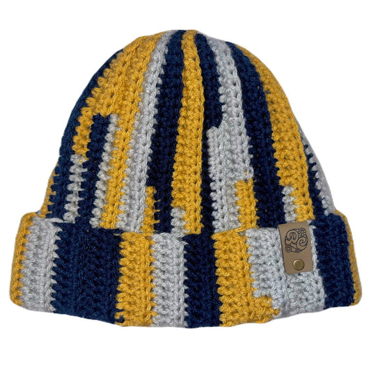 Multicolor Ribbed Beanie - Navy/Grey/Gold