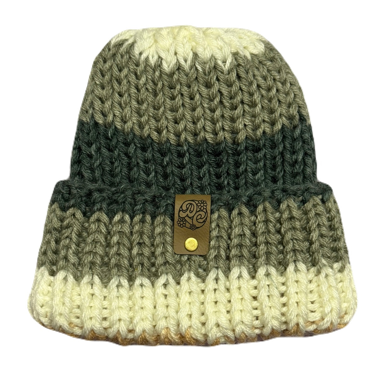 Chunky Knit Beanie - Striped Biscotti