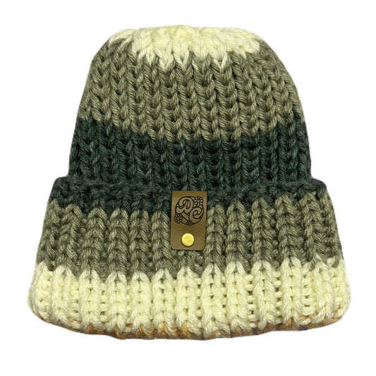 Chunky Knit Beanie - Striped Biscotti