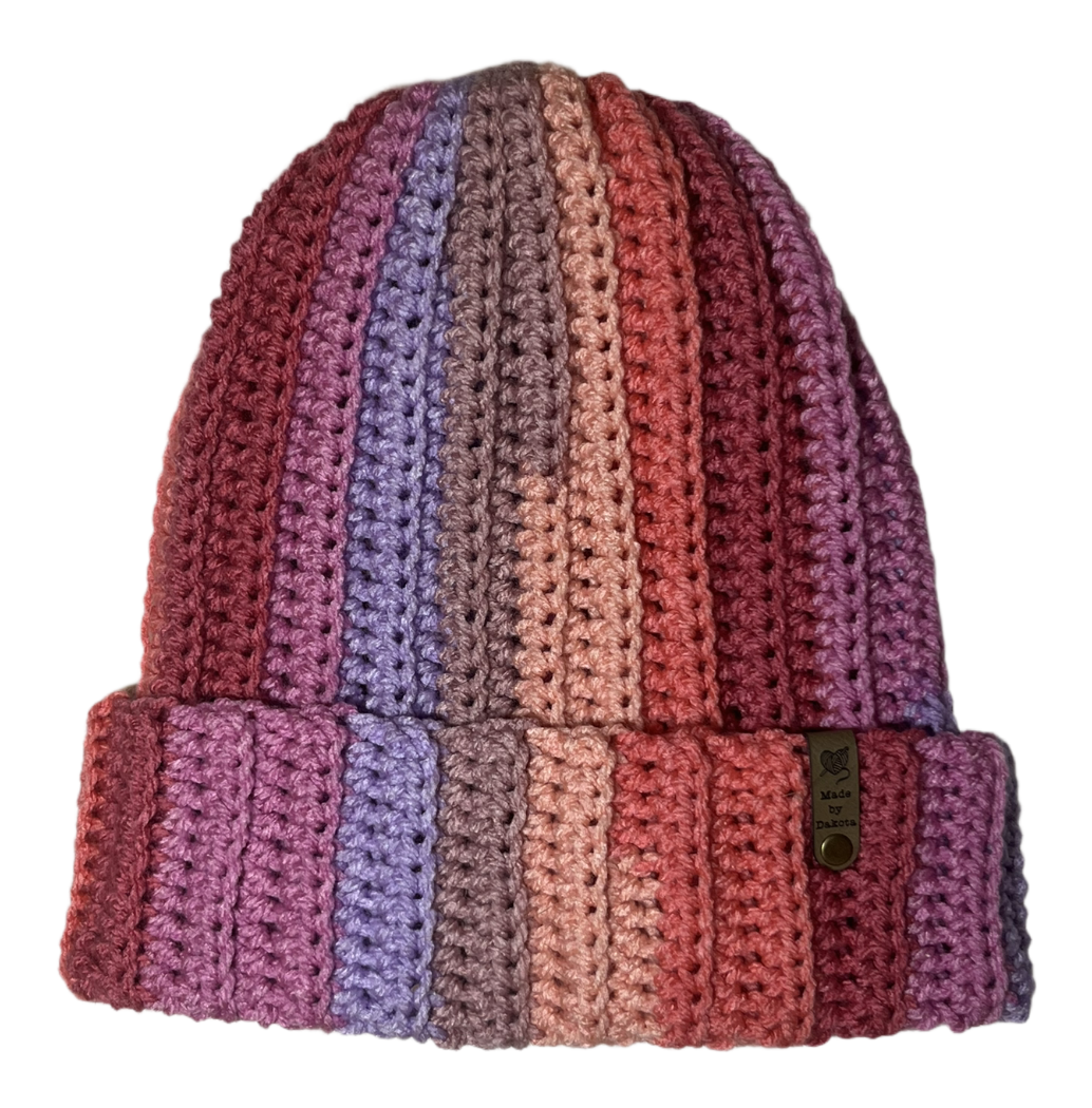 Multicolor Ribbed Beanie - Hibiscus