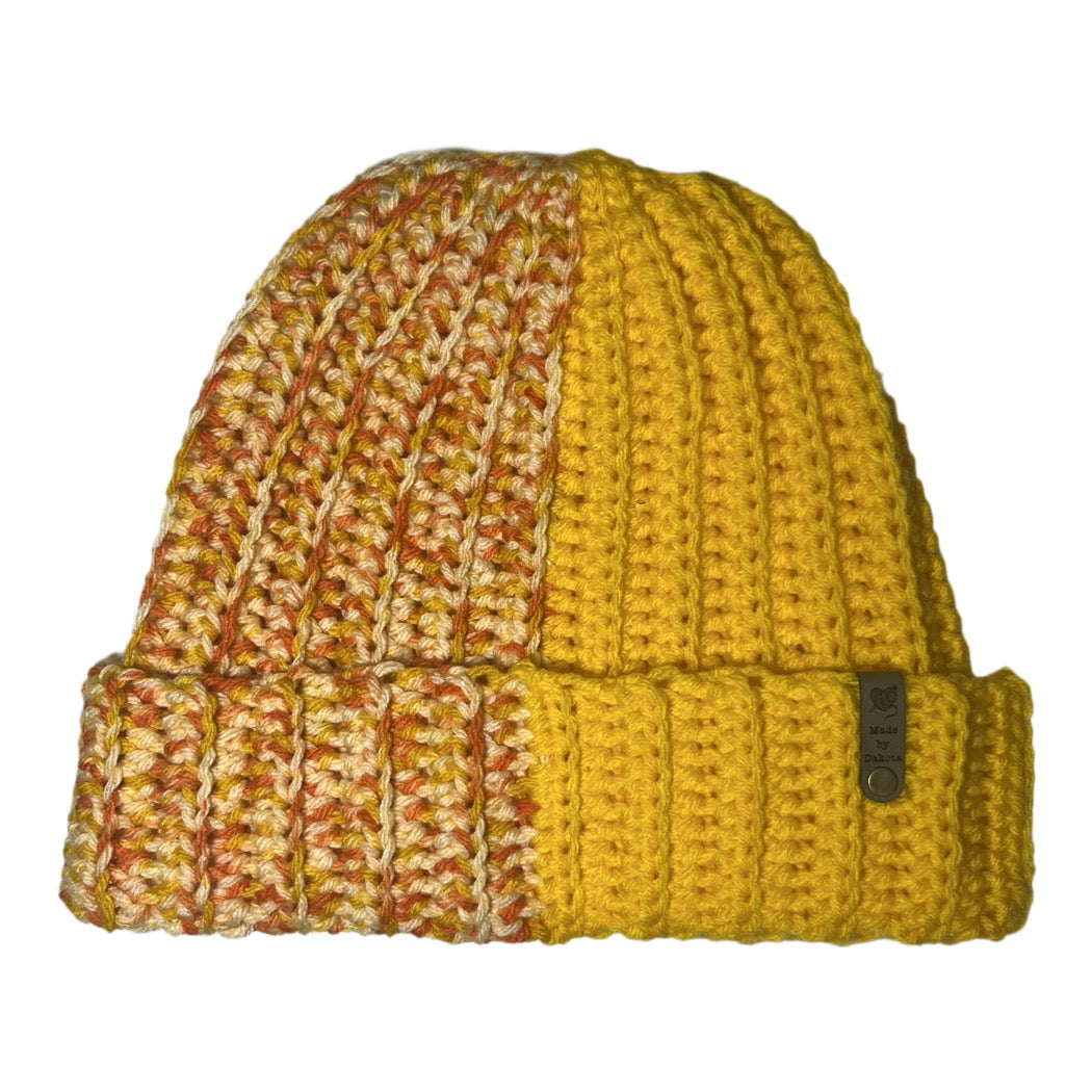 Split Color Ribbed Beanie - Yellow/Sunshine